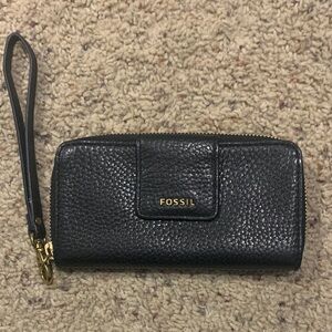 Fossil Black Leather Wristlet Clutch